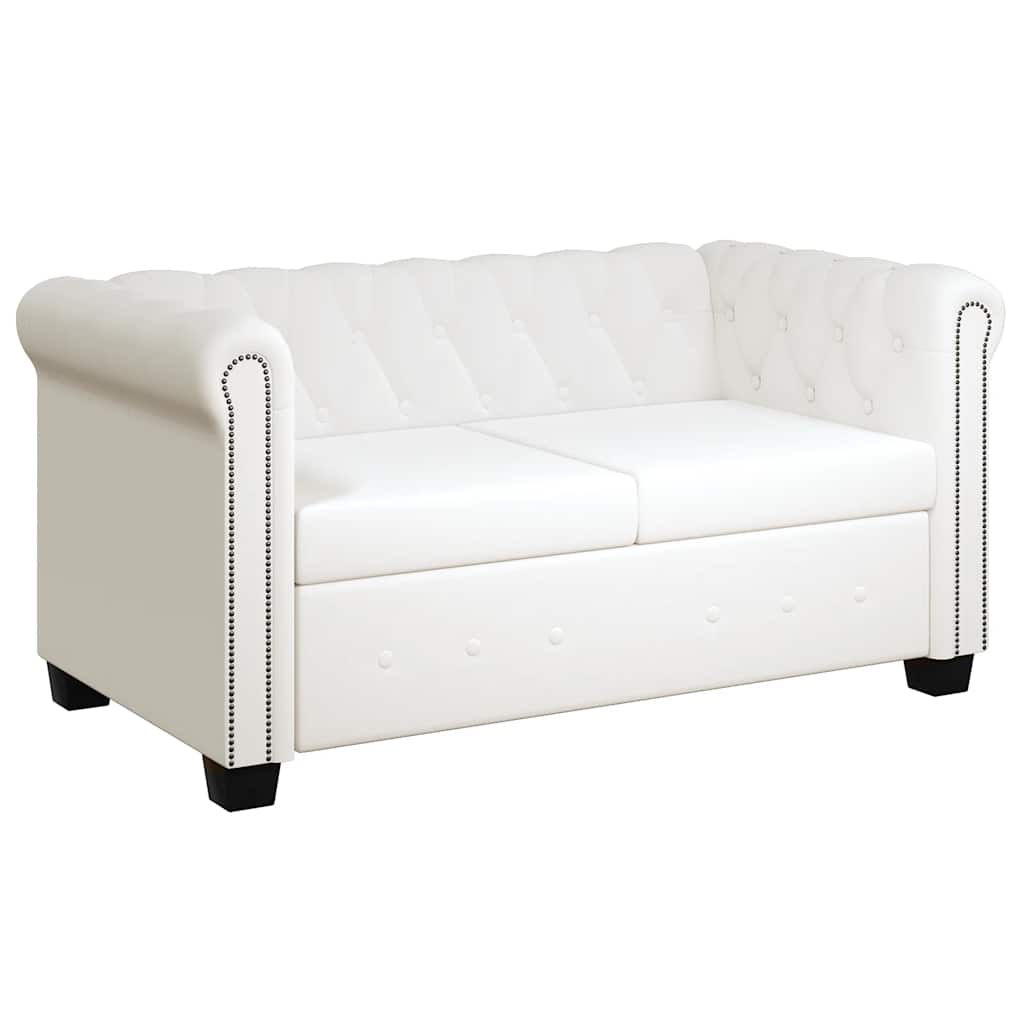 Chesterfield Sofa Set 2 Seater and 3 Seater In White Faux Leather