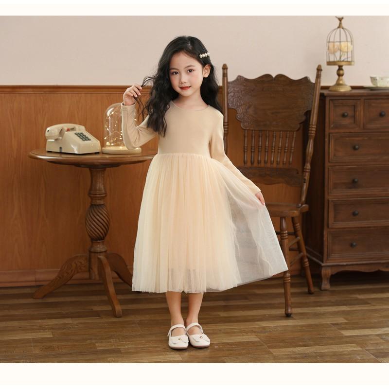Girls Long Sleeve Princess Dress Kids Mesh Party Winter Basic