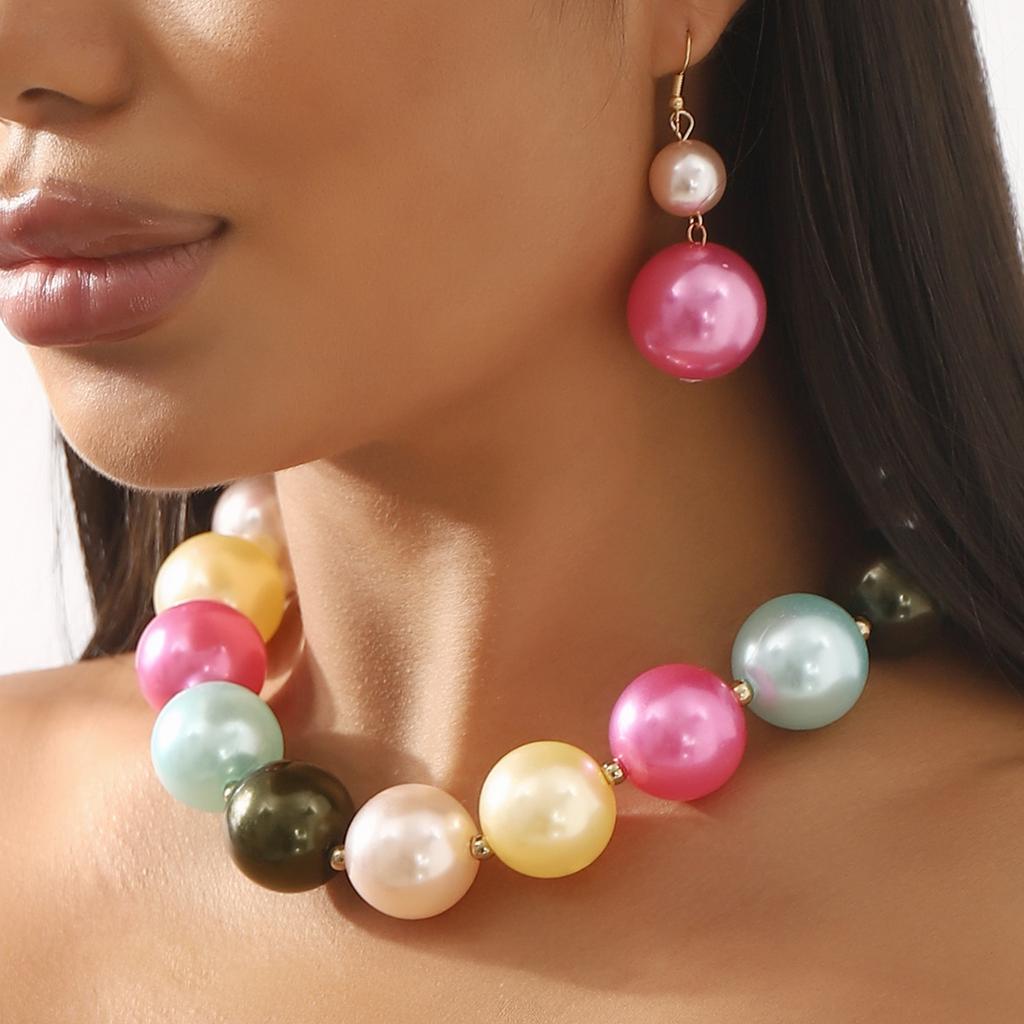 New Arrival Palace Style Vintage Mixed Color Pearl Necklace Luxury Elegant Earrings Jewelry Set Trendy Gifts For Women
