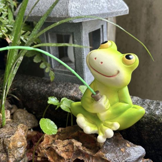 Fishing Cartoon Frog Figurine Resin Fishing Crocodile Panda Skeleton Statue Sculpture Outdoor Garden Pond Fish Tank Decoration Ornament