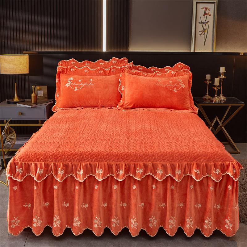 Jupe de lit en Fiber de lait d'hiver, couvre-lit matelassé en dentelle, épais et chaud, couverture de matelas en polaire pour bébé, literie en molleton de corail