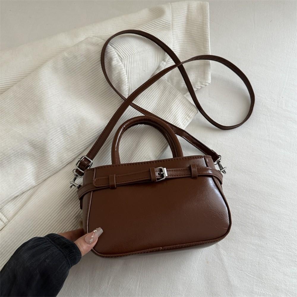 

Versatile Texture Small Square Bag Small Size PU Leather Casual Shoulder Bag Durable Solid Color Shoulder Strap Crossbody Bag коричневый