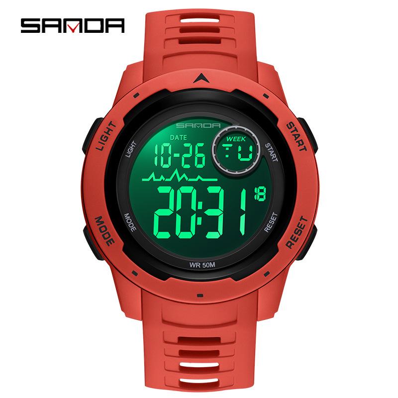 Sanda Trendy Multifunction Student Sports Watch - Waterproof, Unisex, with Alarm  Single Display.