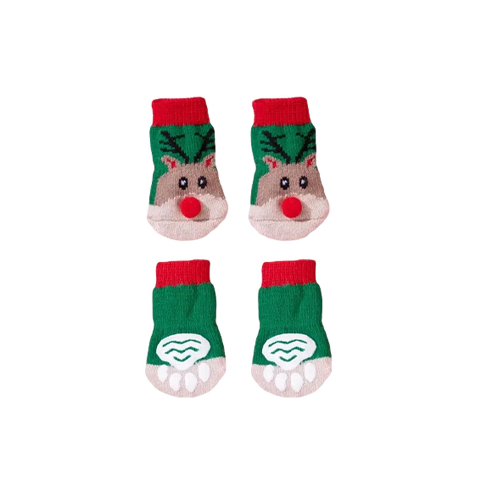 Pet Dog Socks Dog Limb Socks Cartoon Pattern Christmas Dog Socks Christmas Elk Cartoon Pet Socks Non-Slip Socks L красный