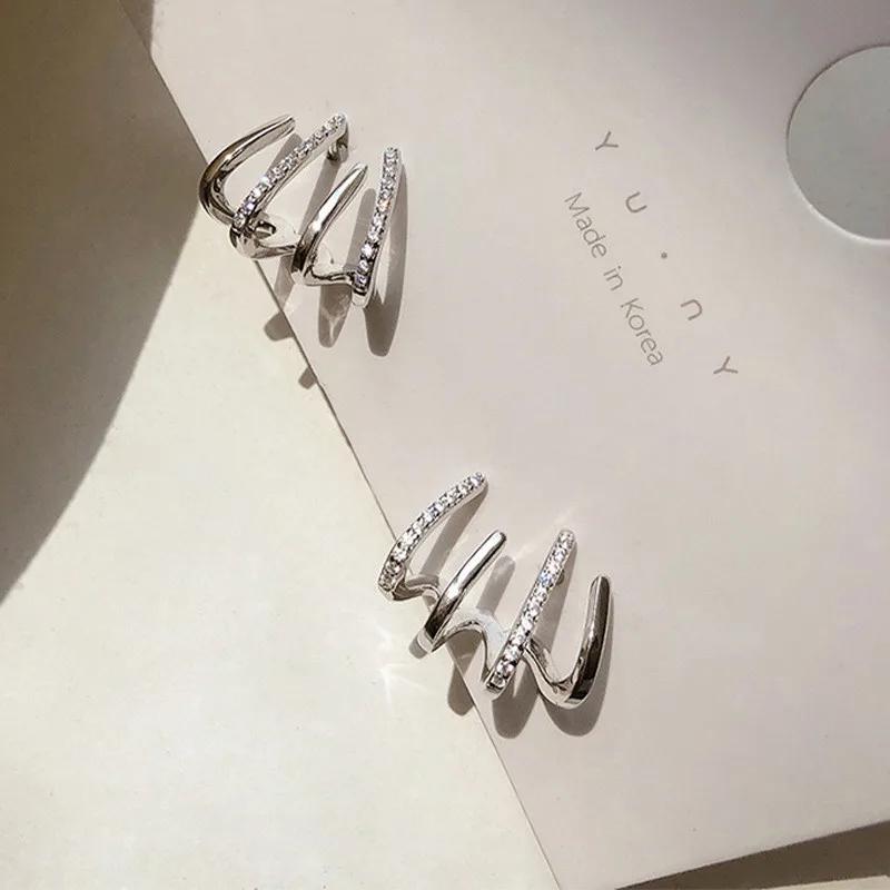 Fashion Irregular Gold Silver Color Stud Earrings for Woman Girls Korean Zircon Claw Designer Earring Luxury Jewelry Accessories