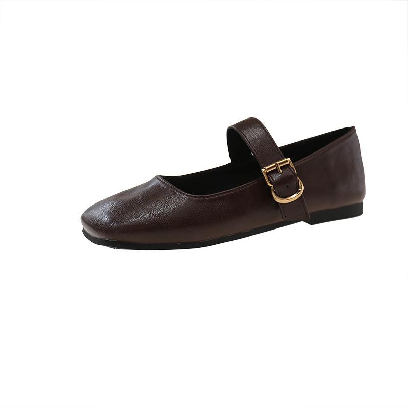 Soft-soled grandma shoes women's shoes spring new versatile one-word with low heel shallow mouth Mary Jane single shoes