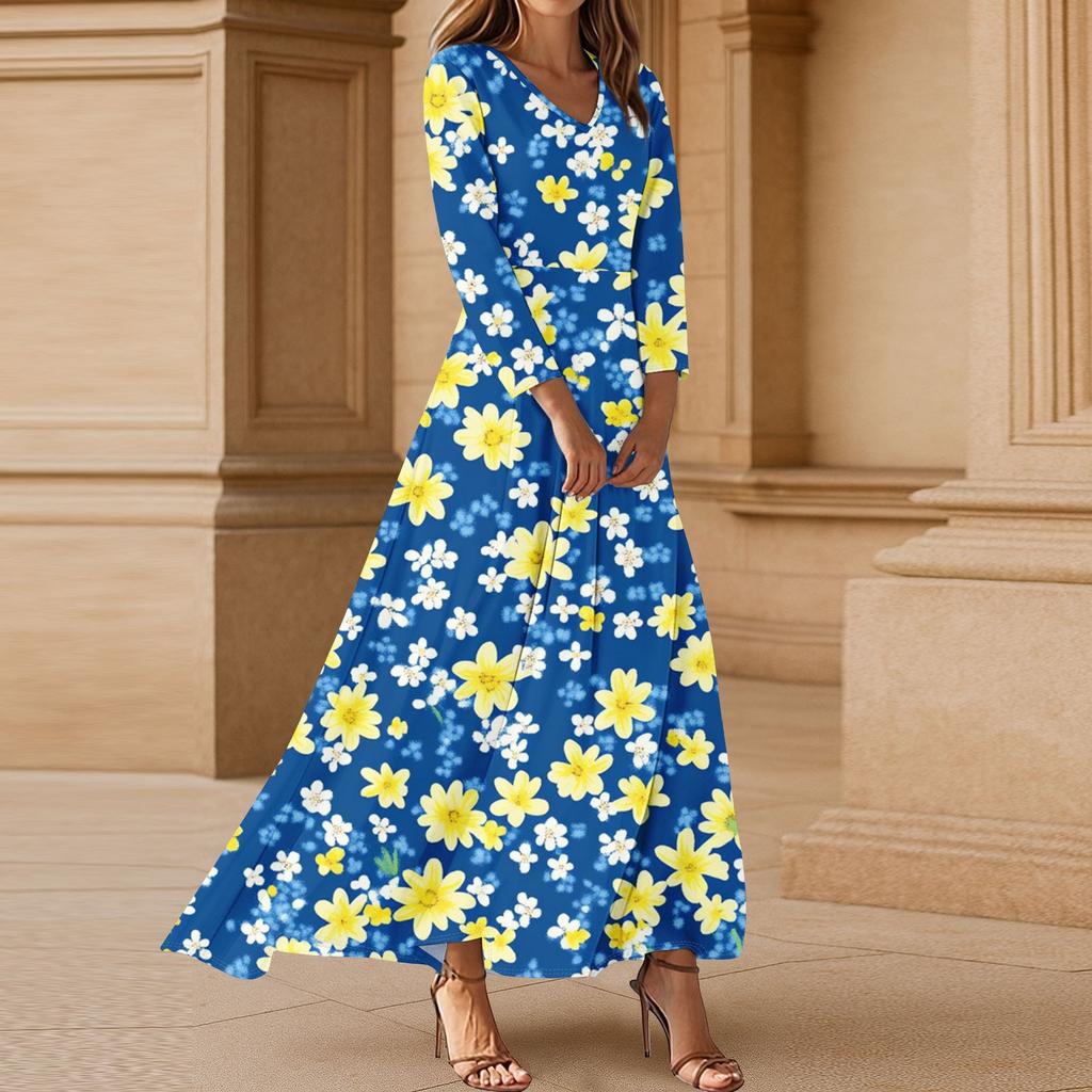 Women's Three-quarter Sleeves Fashionable Floral Print Loose Casual Comfortable Dress