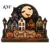 Rustic Home Hanging Sign Halloween Wooden House Pendant with Hemp Rope for Wall Door Decorative Wood Craft Decoration, Haunted Castle Ornaments