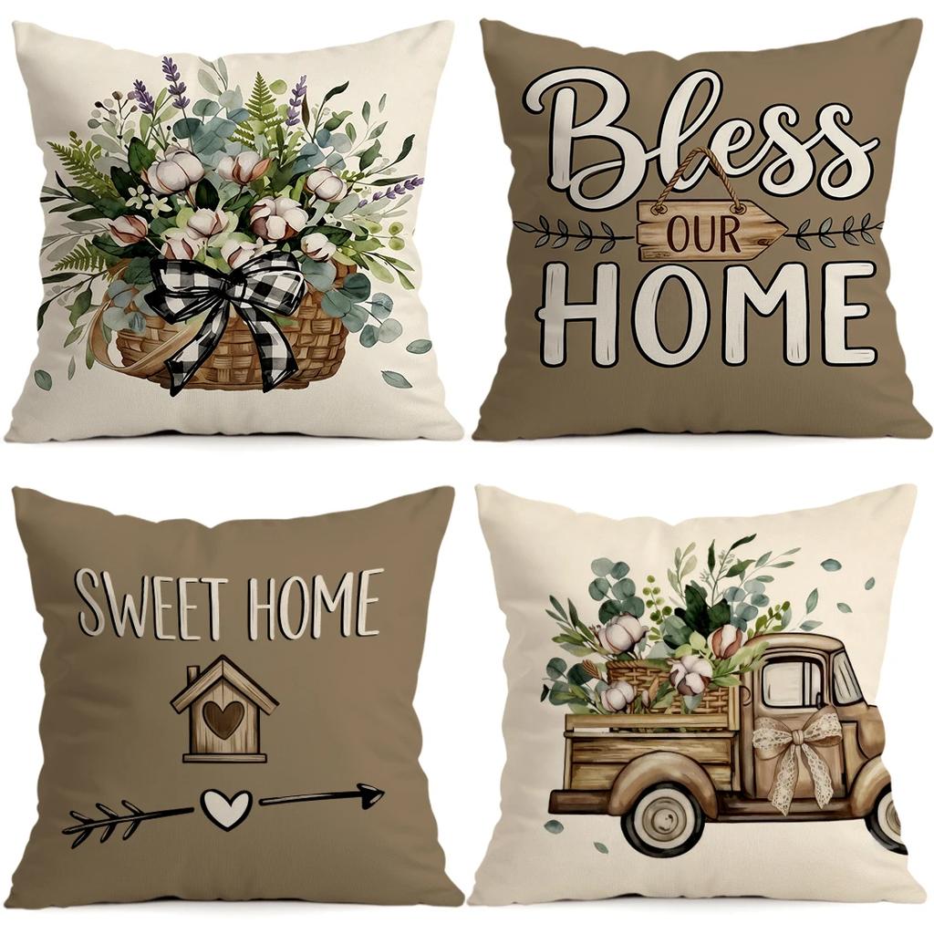 1pcs/4pcs Bless Home Farmhouse Cushions Pillowcase Polyester Cushion Cover Throw Pillow Pillowcover Home Car Sofa Decor