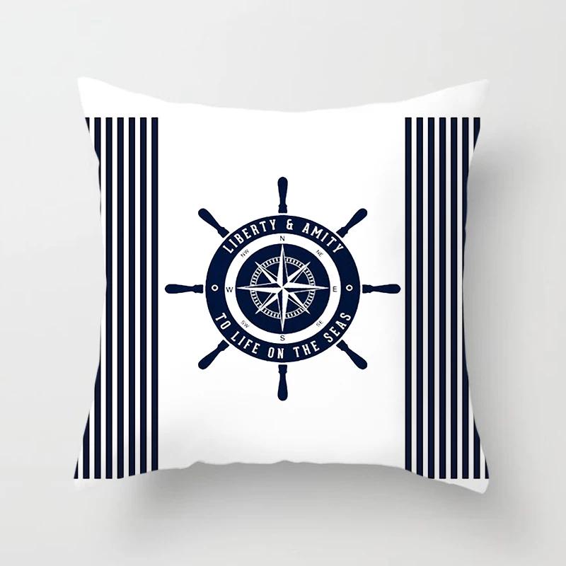Home Decor Compass Anchor Pillow Cover Blue Mediterranean Cushion Gift Sofa Office Accessory Ornament Short Plush Material