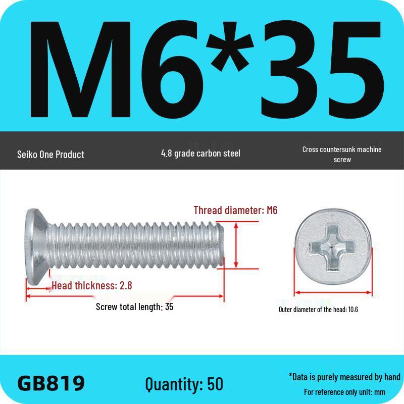 GB819 Zinc-Plated Carbon Steel Phillips Countersunk Screws: M2-M10