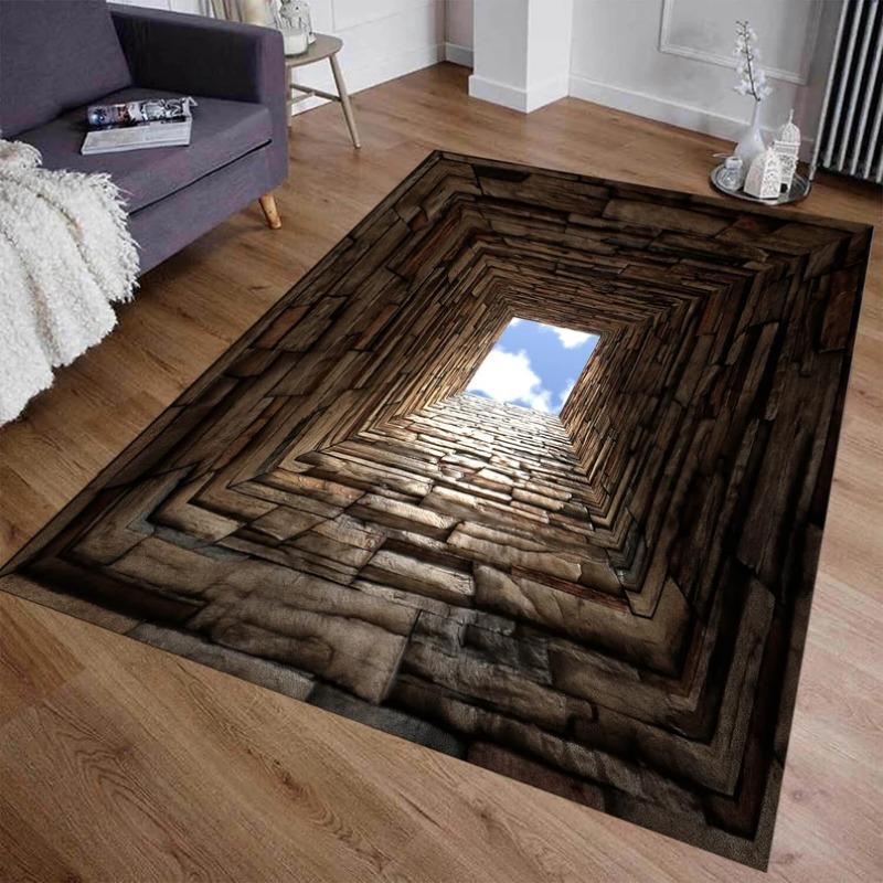 3D Gray Staircase Pattern Area Rug - Modern Optical Illusion Floormat Ideal for Living Room Floormat Home Decor