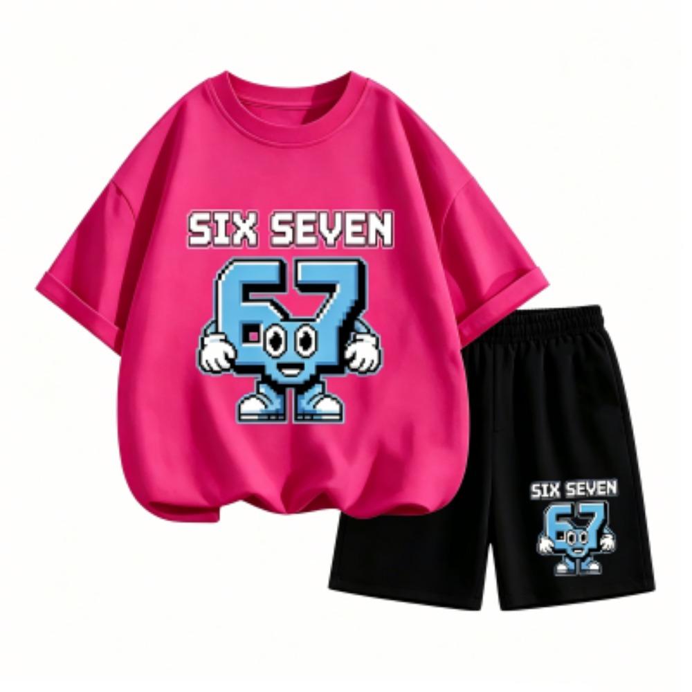 Funny Cartoon Character 67 Printed 15 Colors Outdoor Street Men's T-shirt and Shorts 2 Piece Set Summer Casual Outfit Men's and Women's Sports Set