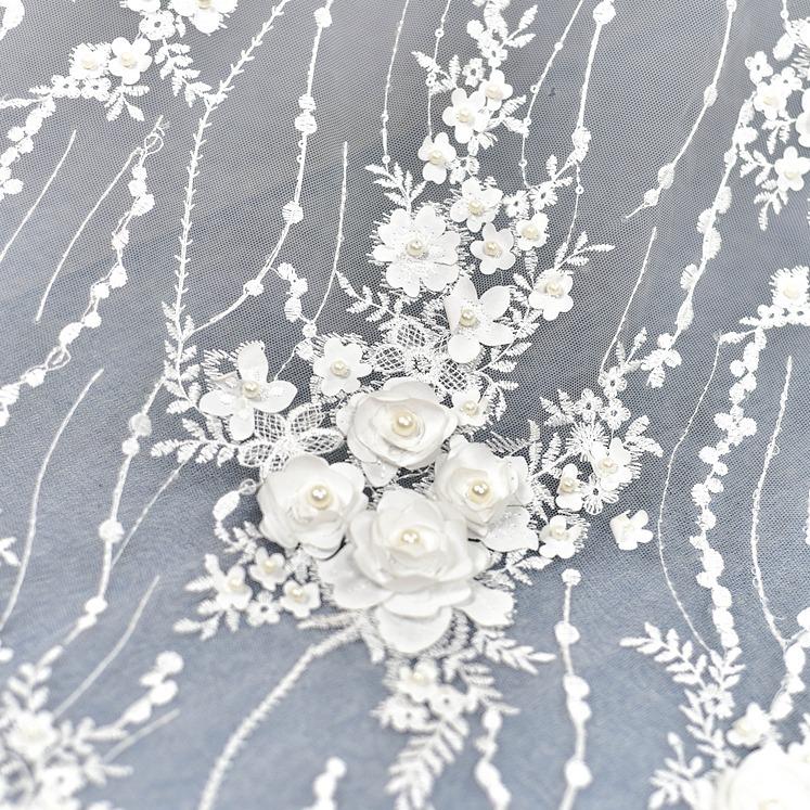 European Luxury Embroidery Three-Dimensional Satin Beaded Sequined Lace Fabric, Wedding Dress Handmade Diy Material Dress Fabric