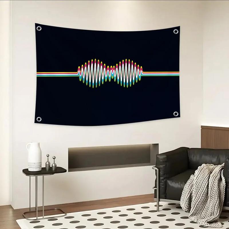Sound Wave Wall Tapestry Geometric Music Art Black Background Modern Minimalist Wall Hanging for Living Room Bedroom Decor