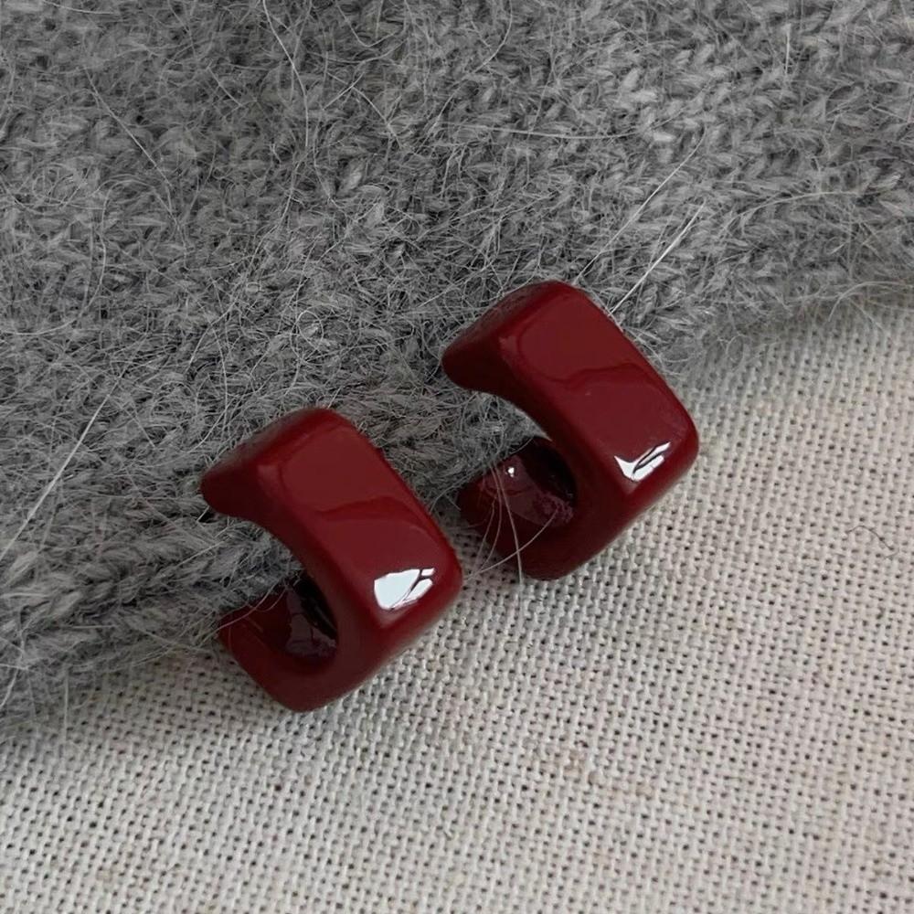 Acrylic Dark Red Drip Glaze Stud Earrings Zinc Zinc Alloy Hoop Earrings New C-Shaped Earrings  Women