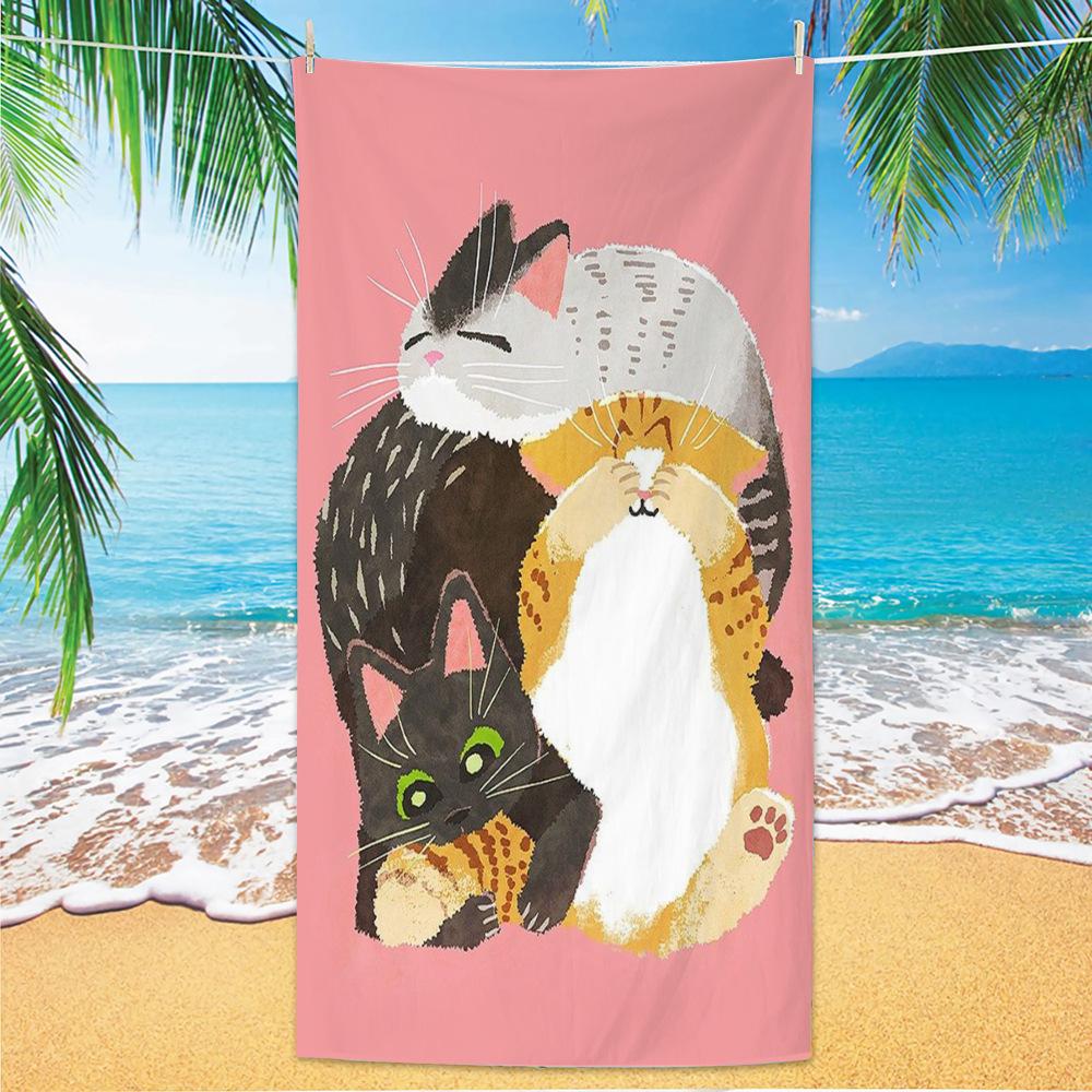 Cute and Cute Cat Cartoon Microfiber Beach Towel Quick Drying Lightweight Absorbent Bath Towel Outdoor Travel Pool Bath Towels