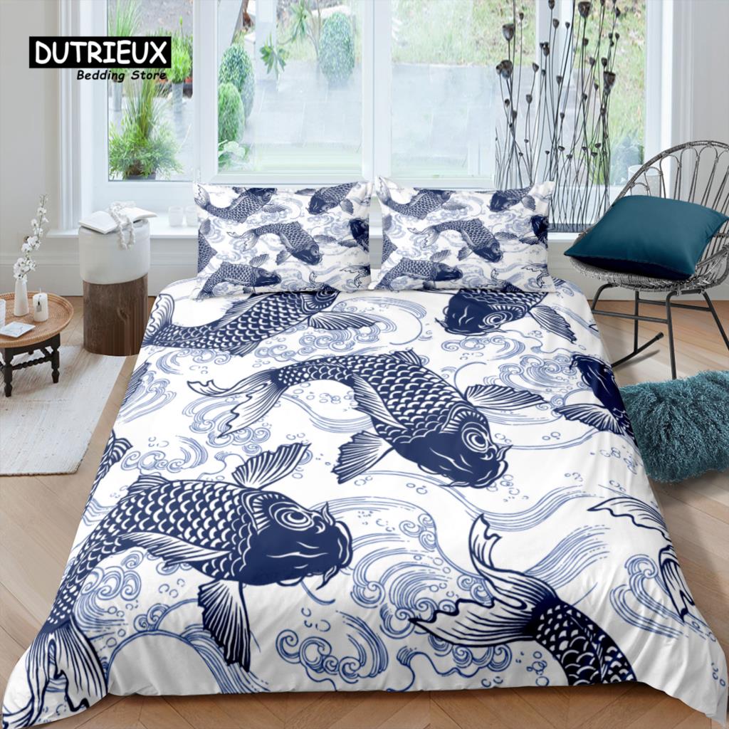 Home Living Luxury 3D Carp Bedding Set Comfortable Duvet Cover Set Kids Bedding Set Queen and King EU/US/AU/UK Size