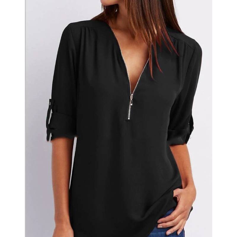 Stylish Womens Loose Fit Vneck Blouse With Splicing For Casual And Work Outfits
