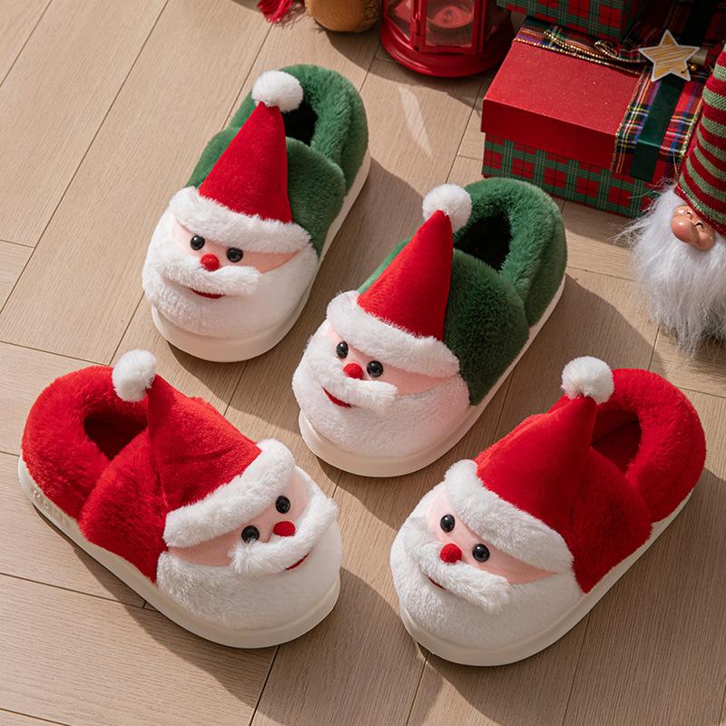 Women's Christmas Fuzzy Home Slippers Closed-back Cozy Faux Fur House Shoes for Women Winter Warm Non-Slip Memory Foam Slippers for Indoor and Outdoor