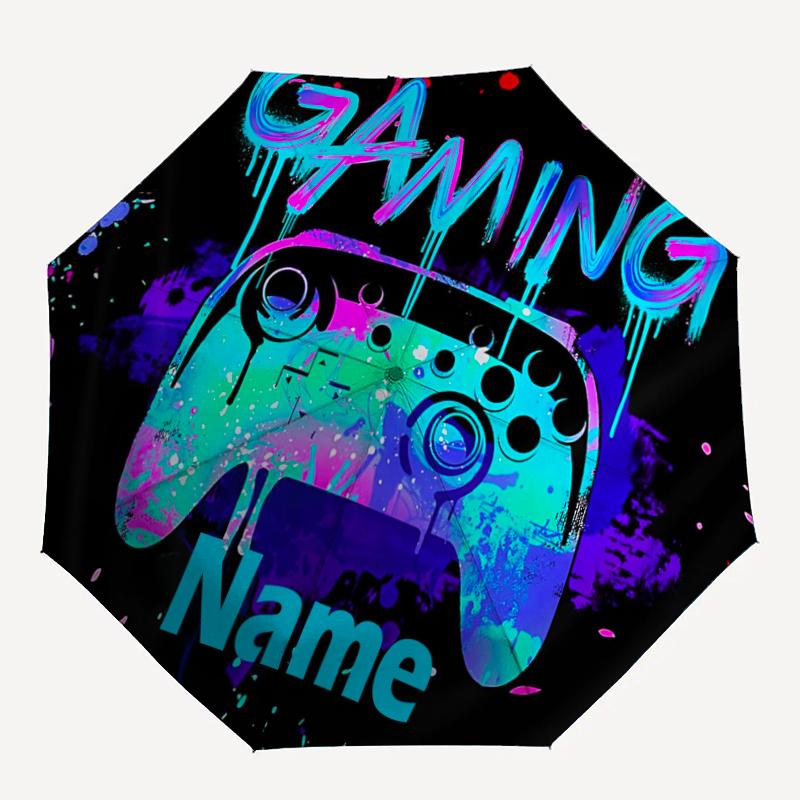 Custom Name Game Controller Theme Automatic Umbrella, Lightweight & Portable, 8 Rib, Perfect for Outdoor Travel, Birthdays, Christmas, Gifts.