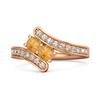 Citrine Double Row Bypass White Accent Ring - 925 Sterling Silver Rose Gold Vermeil