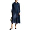 European and American autumn and winter temperament dress women, round neck button decorative zipper long sleeve loose dress