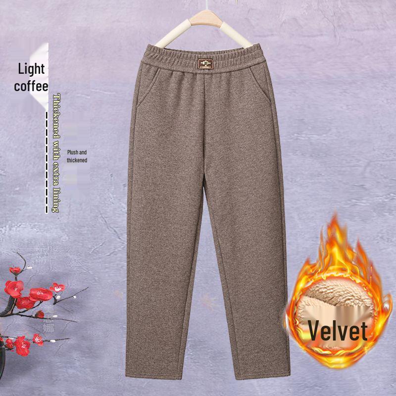 Fleece-Lined Winter Pants for Elderly Women - Elastic Waist, High-Waisted, Loose, Stretchy, Casual, Thick, Slimming Fit