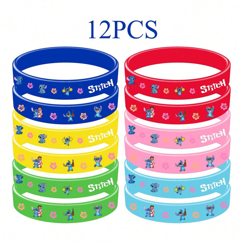 12Pcs Cartoon Stitch Party Favors Silicone Bracelet Classroom Rewards Prizes Goody Bag Stuff for Boys Girls Birthday Party Gifts