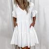 Wish Three-color Five-size Collar Solid-color Pocket Dress