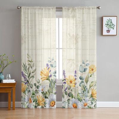 Flori Margarete Lavandă Voile Transparente Perdele pentru fereastră Perdele din tul Sufragerie Balcon Decorare Draperii
