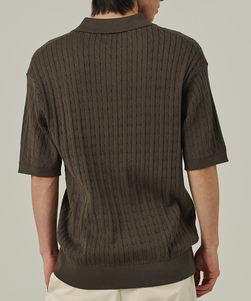 ANALOG MOOD Cable Open Collar Short Sleeve Knit (Khaki)