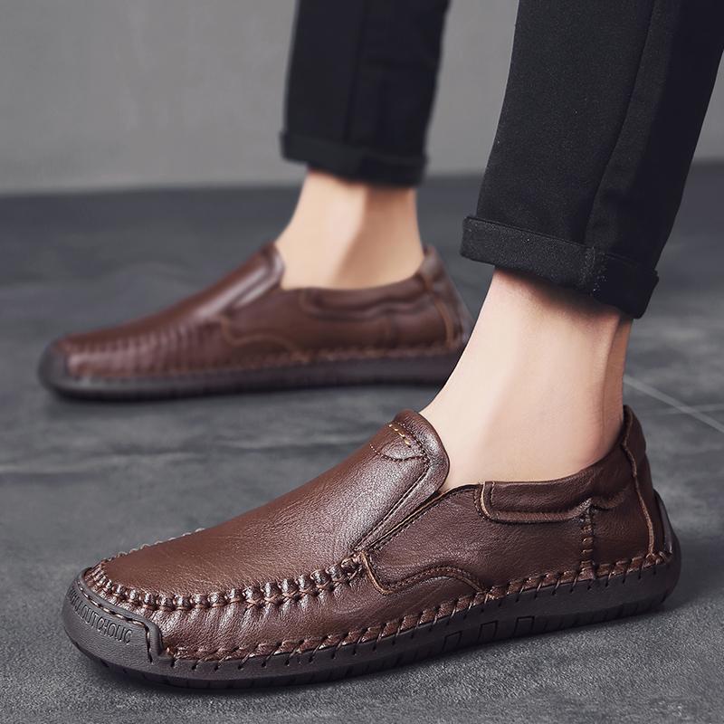 Fashion New Hand Stitched Mens Slip On Loafers Outdoor Walking Plus Size 48 Comfortable Business Casual Leather Shoes All Season Spring