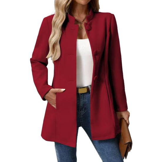 Dámský kabát z vlněné směsi, jednoradový krátký trenčkot, s límcem stojáčkem, sako, podzimní zimní elegantní svrchní oděv