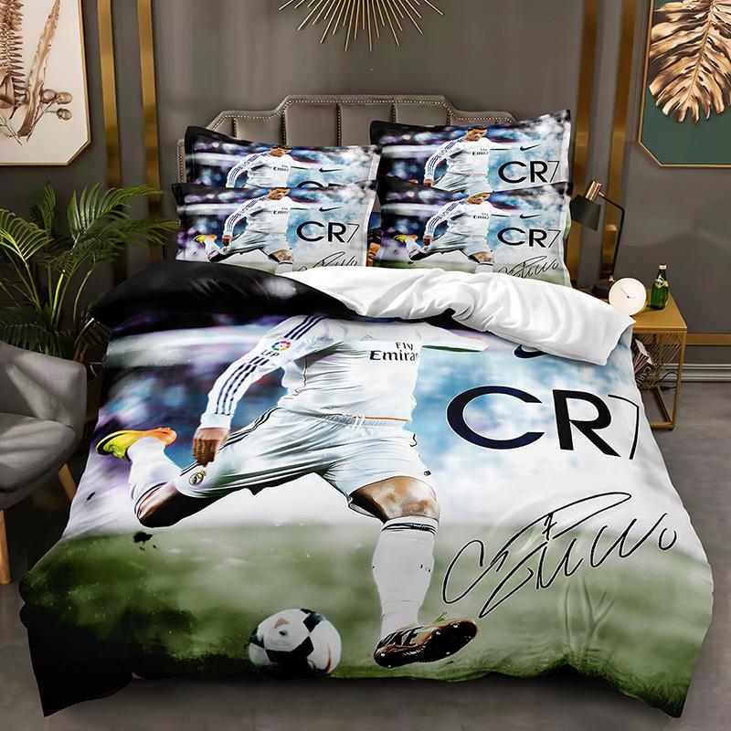 Football Printing Quilt Cover Pillowcase 3D Digital Printing Three-Piece Set