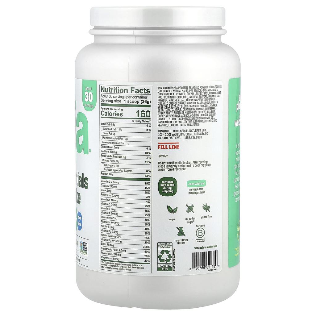 Plant-Based Essentials Shake, Chocolate, 1.08Kg (2Lb 6.2Oz)