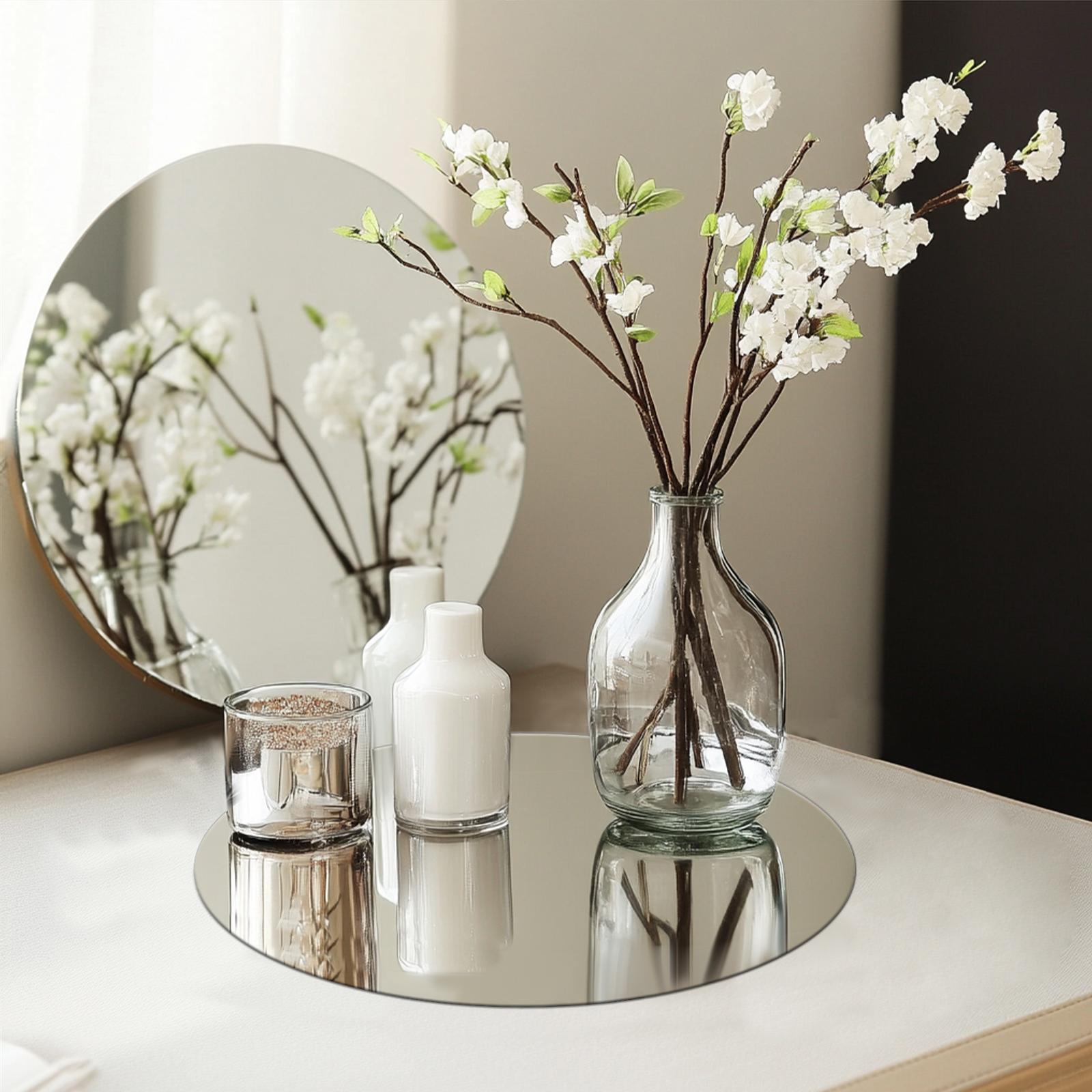 10Pcs Round Mirror 7.87Inch Acrylic Self Adhesive Mirror Circle Plate Mirror Tray for Home Bathroom Living Room Decor
