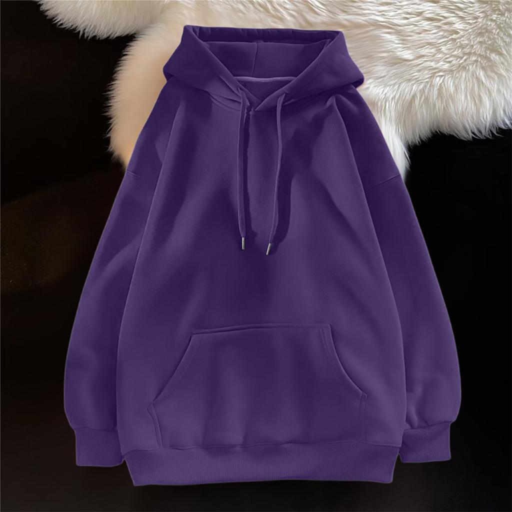 Ladies' Casual And Fashionable Solid Color Long Sleeved Hooded Warm Shirt Loose And Comfortable Hoodie