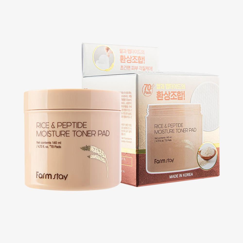 Farmstay Rice & Peptide Moisture Toner Pad Hydrating Smoothing 70 Sheets 140ml