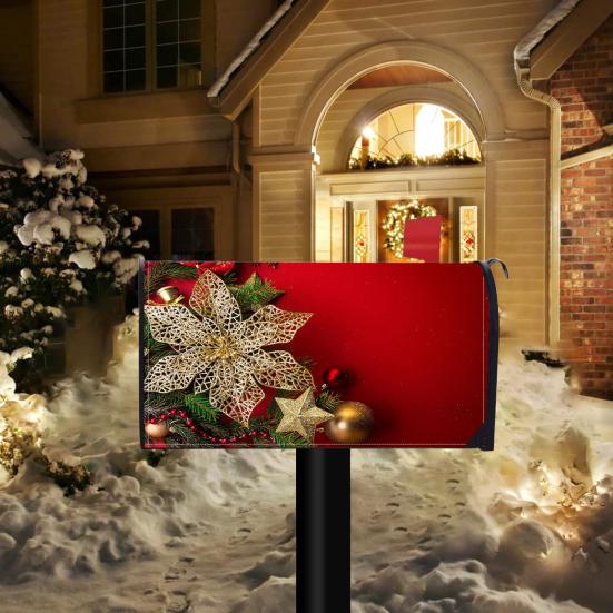 Winter Magnetic Mailbox Cover Standard Size 18 X 21in Merry Christmas Mailbox Wraps Cover Holiday Post Letter Box Cover for Outdoor Garden Yard Decor
