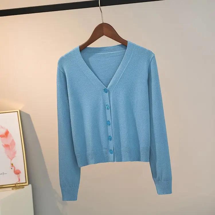 Sweater Knitted Cardigan Button Jacket Korea Autumn Winter V-neck Long Sleeve Casual Short Tops For Women Sweater Grey White