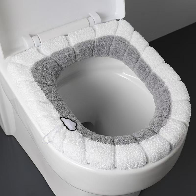 Thickened Warm Fluffy Toilet Seat Pad Universal O-shaped Plush Toilet Seat Cover Nordic Style Soft Padding For Toilet серый