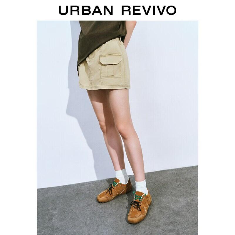 UR2026 Women's Casual Retro Double Side Patch Pocket Short Skirt