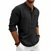 Men’s Long Sleeve Casual Henley Shirt with Stand Collar Single Chest Pocket Relaxed Fit Lightweight