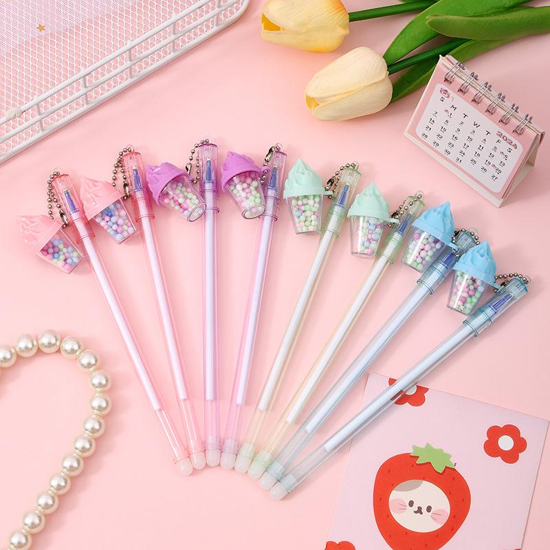 

15Pcs Cute Ice Cream Drift Bottle Tassel Decor Erasable Black Neutral Pen Stationery Gift 0.5mm Writing Pen Kawaii School Supplies Random style 15Pcs