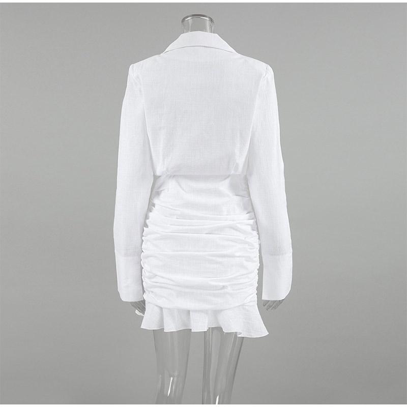 White Ruffled Fashion Mini Dress Women's Patchwork V-Neck Elegant High Waist Pleated Party Dress Female Y2k Bodycon Dresses