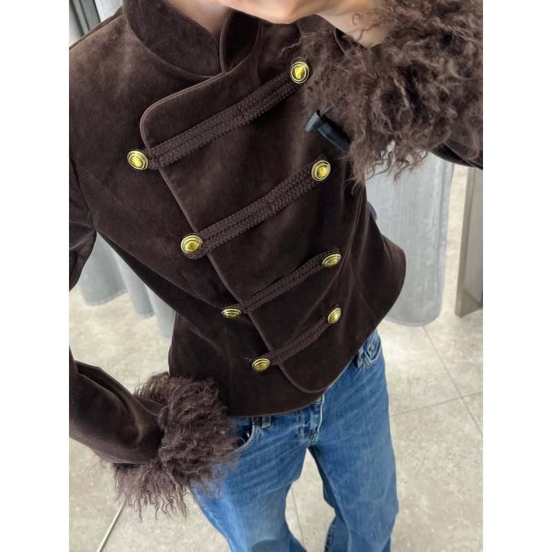 Womens Stand Collar Single Breasted Solid Color Coat Retro 2026 Fall Fashion Outerwear
