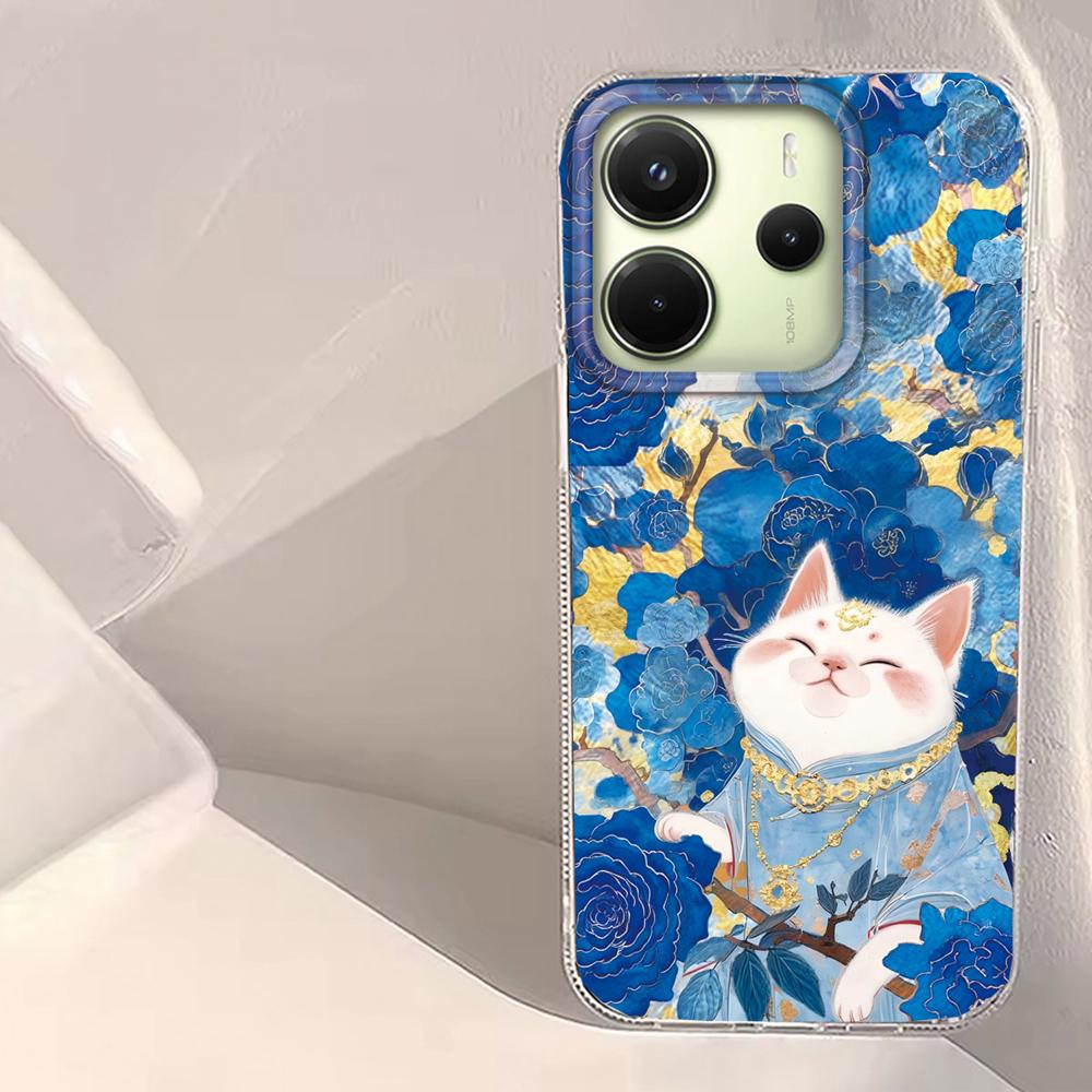 Korean White Cat Vortex Pattern Phone Case for Xiaomi Redmi Note 14 13 12 11 11S 10 10S Pro 9C 13C 14C A5 A3 A4 A3X 9C A1 Cover