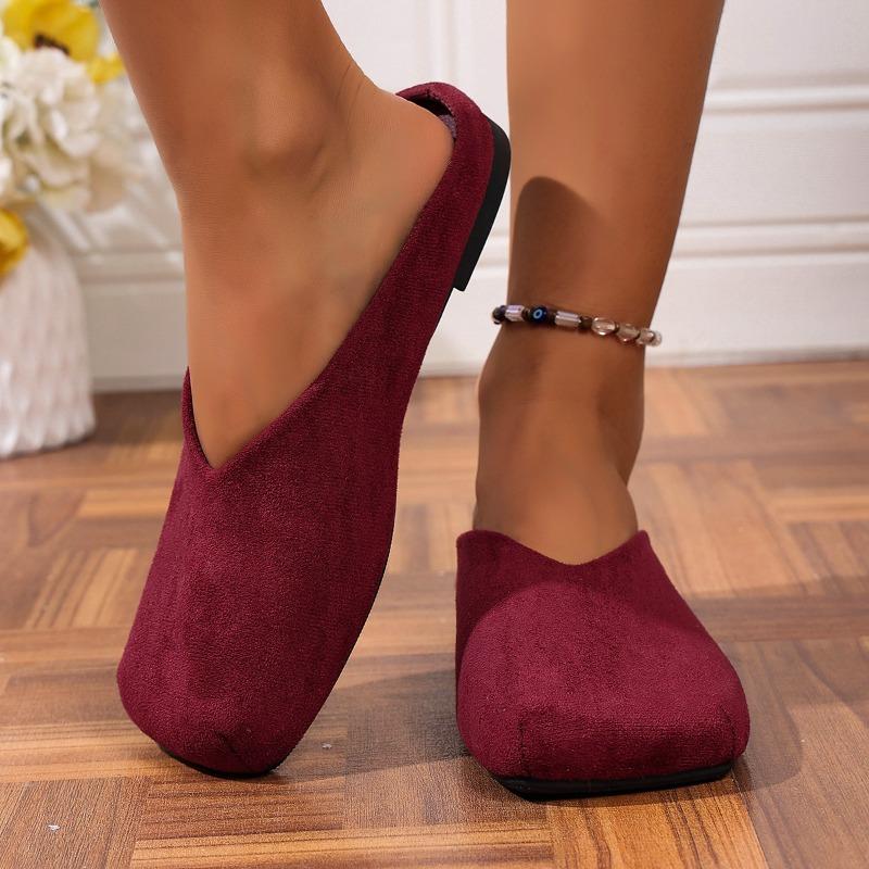 

Fashion Square Toe Shallow Suede Soft Sole Non-slip Wear-resistant Wrapped-head Slippers Autumn New Flats 43 красный