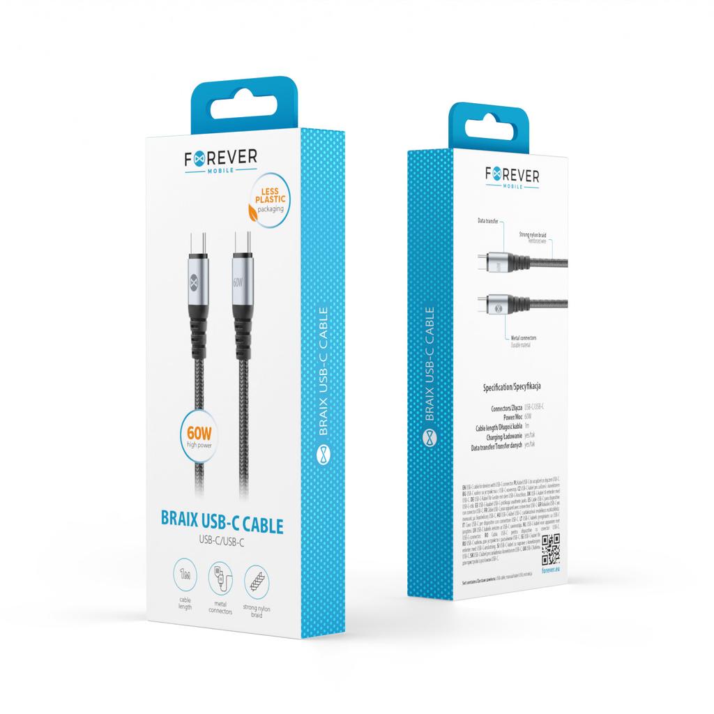 Forever Kabel Braix Usb-C - Usb-C 1,0 M 60W Czarny